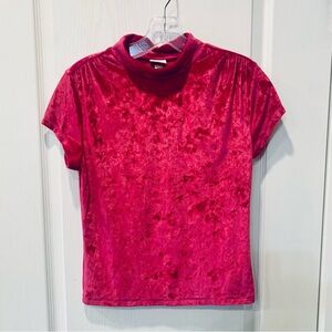 Velour Mock Neck Top Hot Pink Magenta